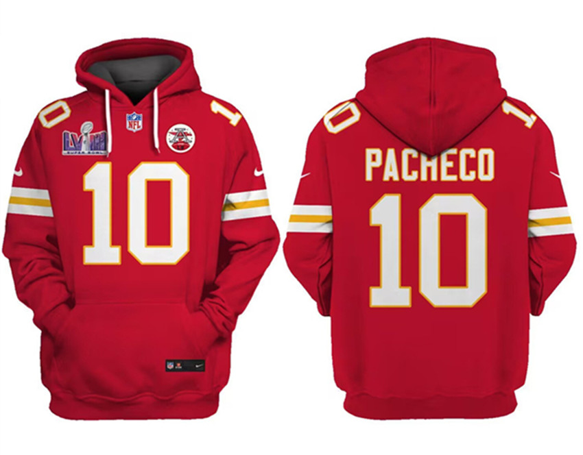 Men's Red Kansas City Chiefs #10 Isiah Pacheco Super Bowl LVIII Patch Pullover Hoodie